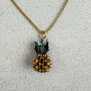 Vintage Metal Pineapple Pendant Necklace 1990s Dainty Tropical Fruit